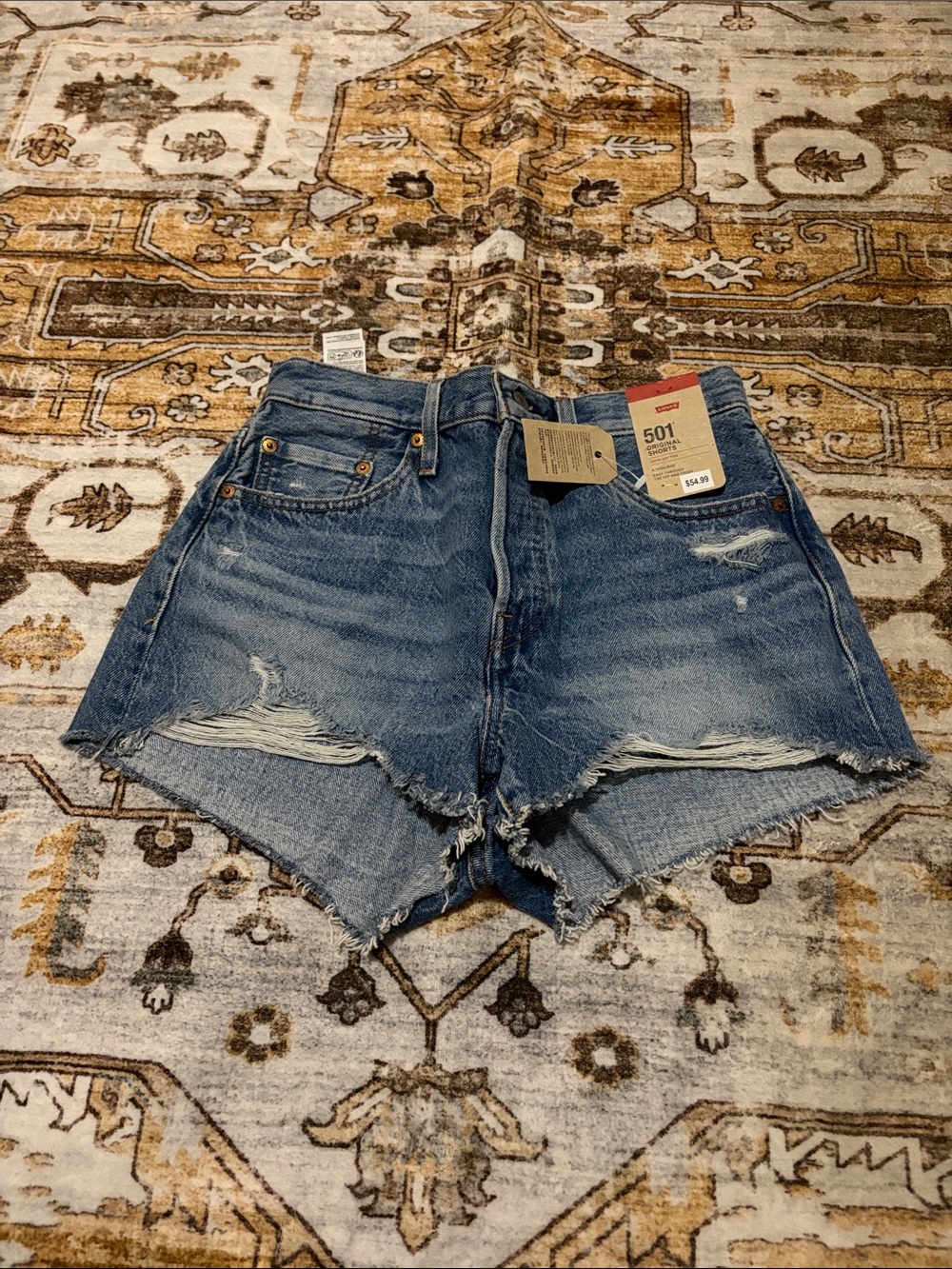 Levi's Blue Distressed High-Rise Jean Shorts